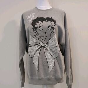 Modern Betty Boop Fleischer Studios Womens S Gray Sweatshirt Graphic Black White